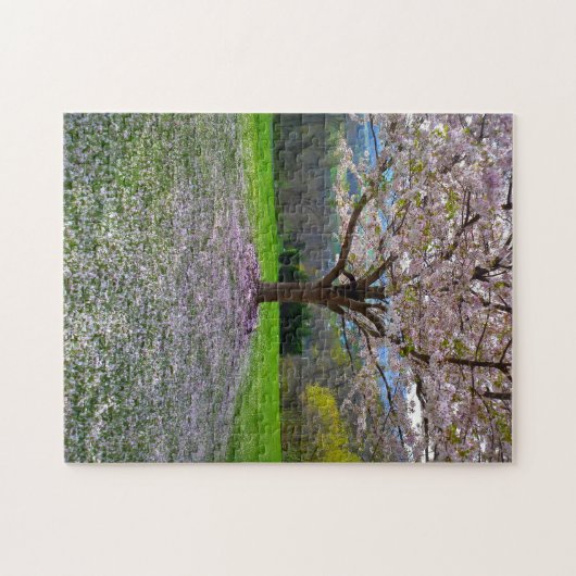 開花ピンクさくらんぼの森の花の木 ジグソーパズル (横)