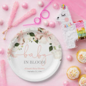 開花ピンクの白フローラのベビー ペーパープレート (パーティー)