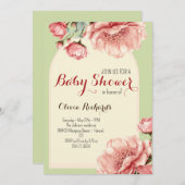 開花ピンクの花エレガントの赤ちゃんシャワーのベビー 招待状 (正面/裏面)