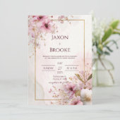 開花ピンクフローラロマン結婚ティック 招待状 (スタンド正面)
