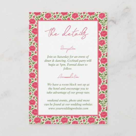 開花ピンク牡丹フローラ結婚の詳細 エンクロージャーカード (正面)