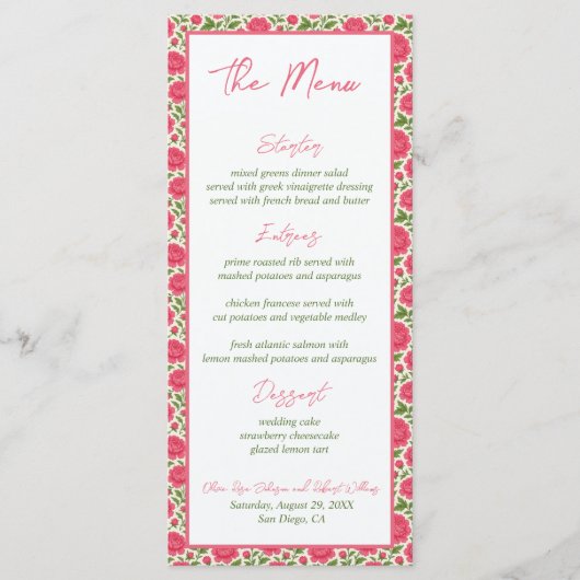 開花ピンク牡丹結婚植物園 メニュー (正面)