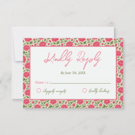 開花ピンク結婚の花 出欠カード