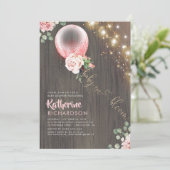 開花ピンク金ゴールドバルーンベビー素朴シャワーベビー 招待状 (スタンド正面)