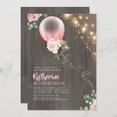 開花ピンク金ゴールドバルーンベビー素朴シャワーベビー 招待状 (正面/裏面)