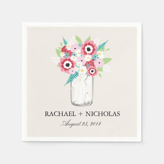 開花ファッショニスタメイスンジャー | ウェディング スタンダードカクテルナプキン (正面)