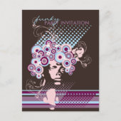 開花ファンキーヘア*03パーティの招待状はがき インビテーションポストカード (正面)