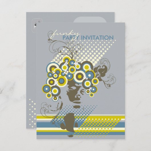 開花ファンキーヘア*04パーティの招待状はがき インビテーションポストカード (正面/裏面)