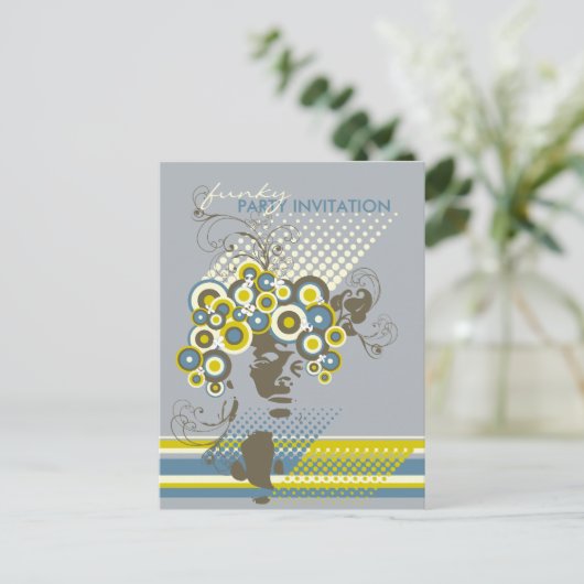 開花ファンキーヘア*04パーティの招待状はがき インビテーションポストカード (スタンド正面)