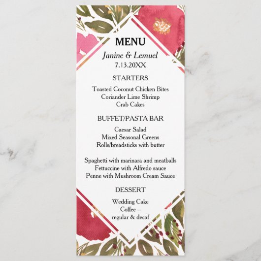 開花フラワーメニューカード メニュー (正面)