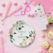 開花フローラモノグラムブライダルシャワー紙プレート ペーパープレート (パーティー)