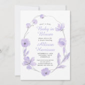 開花フローラ水彩ラベンダーシャワーのベビー 招待状 (正面)