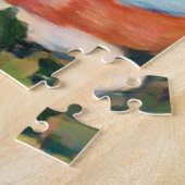 開花ブッシュの下のオレンジと白の猫 ジグソーパズル (側面)