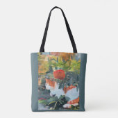 開花ブッシュの下のネコA.I強化 トートバッグ (裏面)