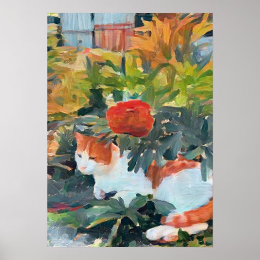 開花ブッシュの下のネコA.I強化 ポスター (正面)