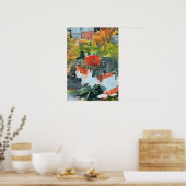 開花ブッシュの下のネコA.I強化 ポスター (キッチン)