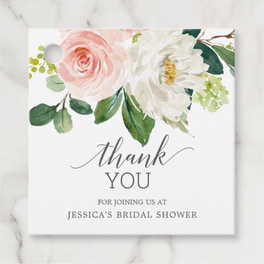 開花ブライダルシャワーサンキュユーメッセージカード フェイバータグ (正面)