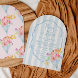 開花ブルーお洒落とピンクの赤ちゃんシャワーのベビー 招待状