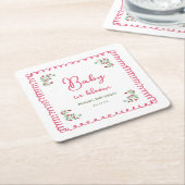 開花ベビーシャワーにおける手描きフローラベビー スクエアペーパーコースター (アングル)