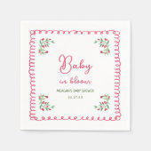 開花ベビーシャワーにおける手描きフローラベビー スタンダードカクテルナプキン (正面)