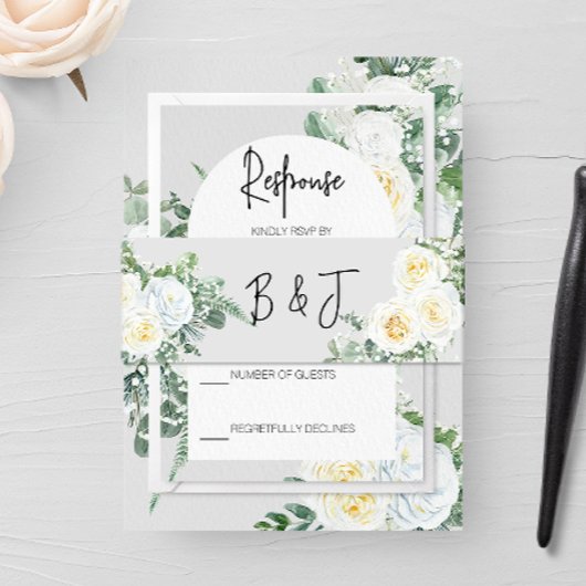 開花ホワイト結婚フローラ 招待状ベリーバンド