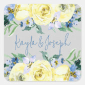 開花ラブブルーイエロー結婚フローラ スクエアシール (正面)