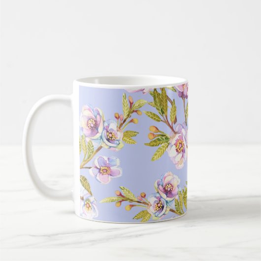 開花リンゴさくらんぼ水の色のパターン コーヒーマグカップ (左)