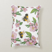 開花リンゴ果樹園とミツバチの水彩画 アクセントクッション (裏面(縦))