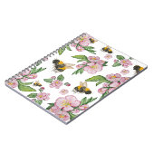 開花リンゴ果樹園とミツバチの水彩画 ノートブック (左側)