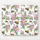 開花リンゴ果樹園とミツバチの水彩画 マウスパッド (正面)