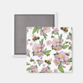 開花リンゴ果樹園とミツバチの水彩画 マグネット (正面/裏面)