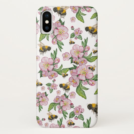 開花リンゴ果樹園とミツバチの水彩画 Case-Mate iPhoneケース (裏面)