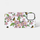 開花リンゴ果樹園とミツバチの水彩画 iPhoneケース (裏面横)