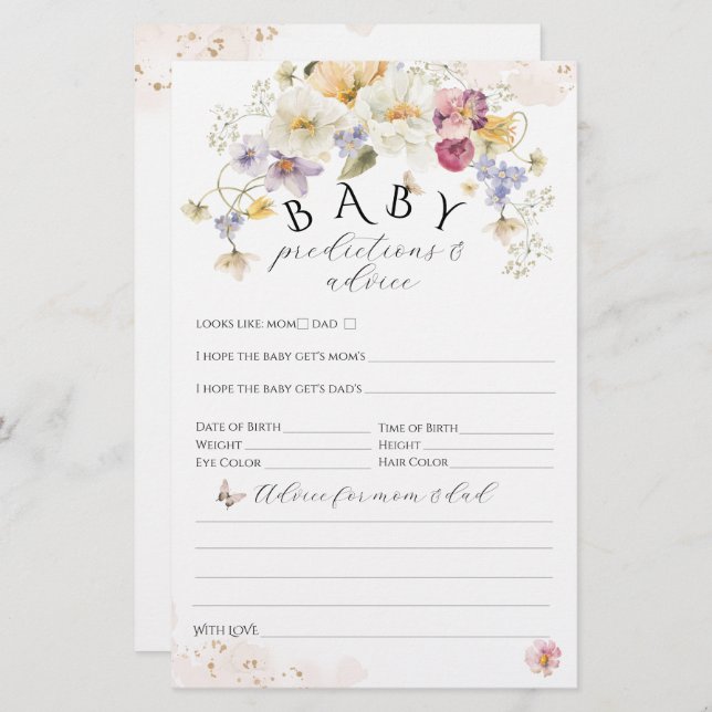 開花ワイルドフラワー素朴赤ちゃんシャワーゲーム (正面/裏面)