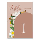 開花ヴィンテージ椿。淡い色のピンク結婚スクリプト テーブルナンバー (裏面)