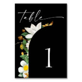 開花ヴィンテージ椿。黒文字結婚の テーブルナンバー (正面)