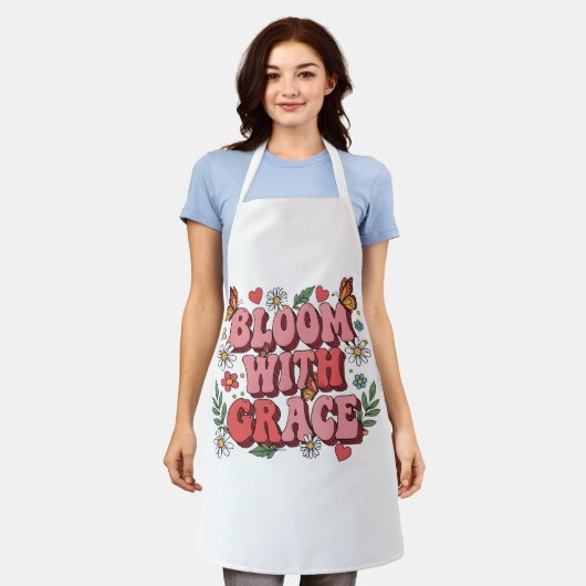 開花付きグレースレトロエプロン エプロン (着用した状態)