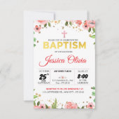 開花信仰:ピンクフローラバプテスマ招待状 招待状 (正面)