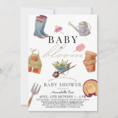 開花園芸用具のベビーDrive-by Baby Shower 招待状 (正面)