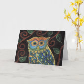 開花挨拶カードのフクロウ カード (黄色い花)