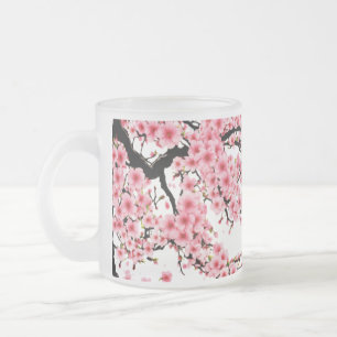 開花枝すりガラスのマグカップ(10 oz) フロストグラスマグカップ