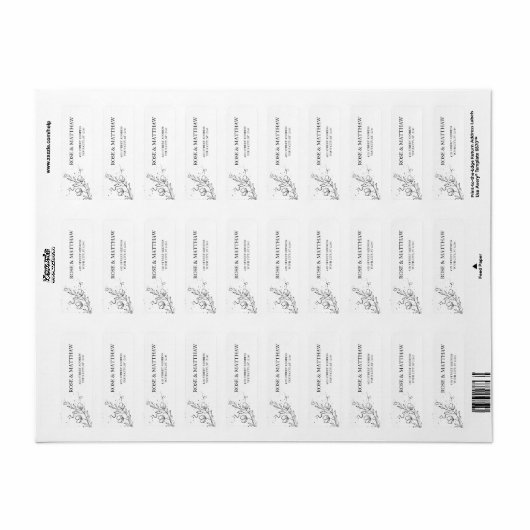 開花枝とインク差出人住所の滴 ラベル (フルシート)