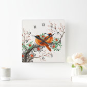 開花枝に2羽の鳥 スクエア壁時計 (ホーム)
