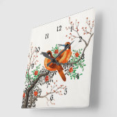 開花枝に2羽の鳥 スクエア壁時計 (傾斜)