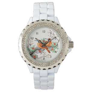 開花枝に2羽の鳥 腕時計