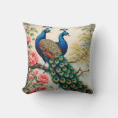 開花枝の上の2つのピーコック クッション (正面)