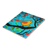 開花枝の小さなオレンジ色の鳥 タイル (側面)