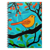 開花枝の小さなオレンジ色の鳥 ノートブック (正面)