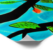 開花枝の小さなオレンジ色の鳥 ポスター (角)