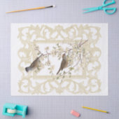 開花枝アイボリー枠の華美鳥 薄葉紙 (クラフト)